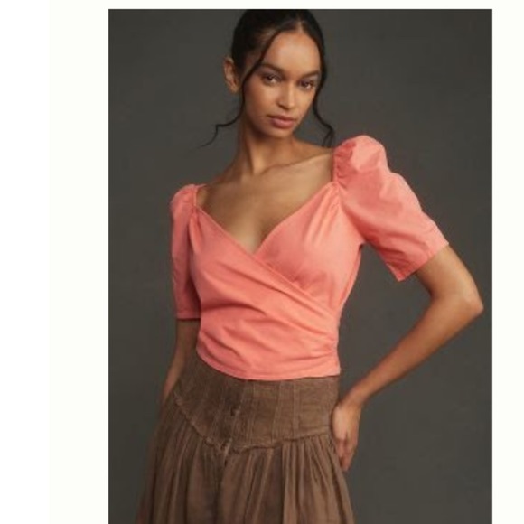 Anthropologie puff sleeve wrap top pink size XS new - Picture 1 of 6